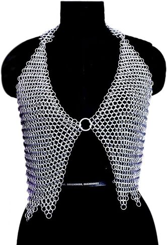 Chainmail Halter Top, Silver Aluminum Metal Bra, Medieval Armor Costume, LARP Rave Wear, One Size in Kuwait