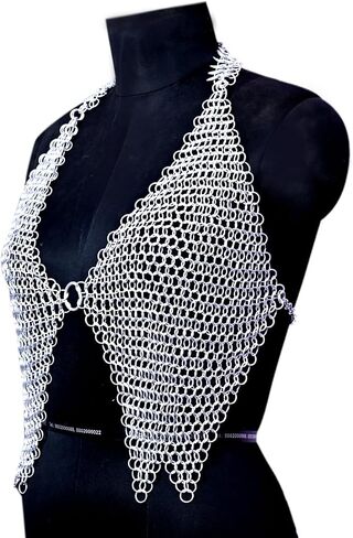 Chainmail Halter Top, Silver Aluminum Metal Bra, Medieval Armor Costume, LARP Rave Wear, One Size in Kuwait