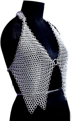 Chainmail Halter Top, Silver Aluminum Metal Bra, Medieval Armor Costume, LARP Rave Wear, One Size in Kuwait