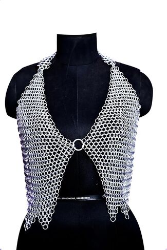 Chainmail Halter Top, Silver Aluminum Metal Bra, Medieval Armor Costume, LARP Rave Wear, One Size in Kuwait