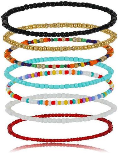 Anklet Bracelets for Women Boho Beaded Layered Ankle Bracelets Stack Summer Beach Waterproof Jewelry in Saudi Arabia