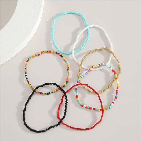Anklet Bracelets for Women Boho Beaded Layered Ankle Bracelets Stack Summer Beach Waterproof Jewelry in Saudi Arabia