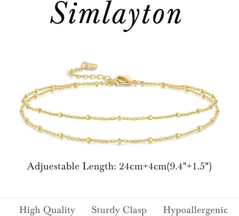 14K Gold Anklets for Women 14K Gold Ankle Bracelets for Women Gold Anklet Bracelets for Womens Layered Design for Natural Depth Layered Anklets for Womens 9.4in+1.6in in Saudi Arabia