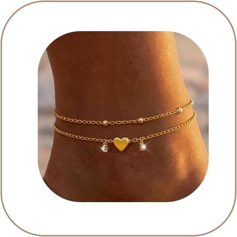 Gold/Silver Anklets for Women，Dainty 14K Gold Plated Waterproof Beaded Ankle Bracelet Non Tarnish Stackable Beach Jewelry Gift in Saudi Arabia