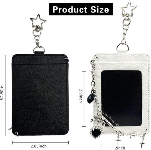 K-pop Photocard Holder Keychain with Punk Style Charms, Hard Protective Card Case,Chain Decoration, Black and White, 2 pcs in Kuwait
