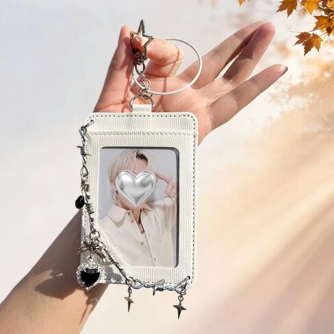 K-pop Photocard Holder Keychain with Punk Style Charms, Hard Protective Card Case,Chain Decoration, Black and White, 2 pcs in Kuwait