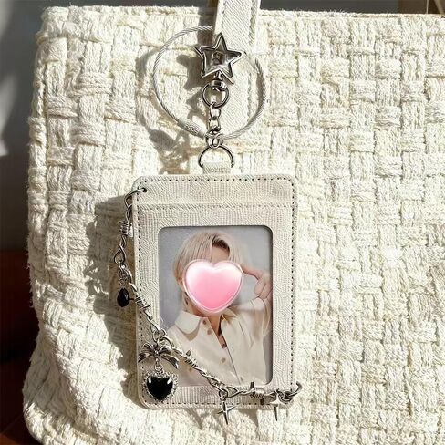K-pop Photocard Holder Keychain with Punk Style Charms, Hard Protective Card Case,Chain Decoration, Black and White, 2 pcs in Kuwait