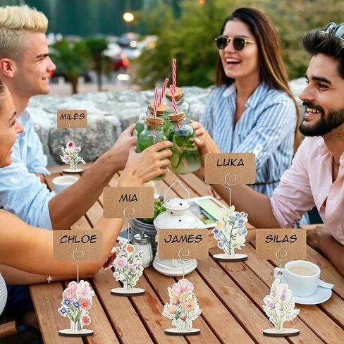 12 قطعة من حاملي بطاقات مكان الخشب البري مع 15 بطاقة زهرة صور الحديد تقف الجدول إعداد رقم اسم حامل مشبك الصورة للطفل في بلوم استحمام الطفل حفل زفاف عيد ميلاد الربيع لوازم الحفلات in Kuwait