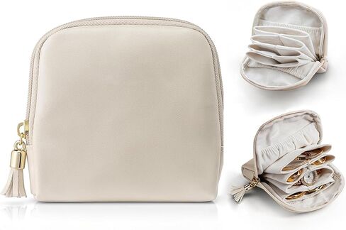 Travel Jewelry Case for Traveling with 6 Individual Pockets | PU Leather Jewelry Organizer with Zipper Portable Jewelry Pouch for Bracelets, Necklaces, Watches, Earrings, etc (CreamWhite) in Kuwait