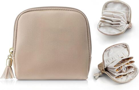 Travel Jewelry Case for Traveling with 6 Individual Pockets | PU Leather Jewelry Organizer with Zipper Portable Jewelry Pouch for Bracelets, Necklaces, Watches, Earrings, etc (CreamWhite) in Kuwait