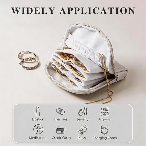 Travel Jewelry Case for Traveling with 6 Individual Pockets | PU Leather Jewelry Organizer with Zipper Portable Jewelry Pouch for Bracelets, Necklaces, Watches, Earrings, etc (CreamWhite) in Kuwait