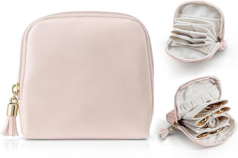 Travel Jewelry Case for Traveling with 6 Individual Pockets | PU Leather Jewelry Organizer with Zipper Portable Jewelry Pouch for Bracelets, Necklaces, Watches, Earrings, etc (CreamWhite) in Kuwait