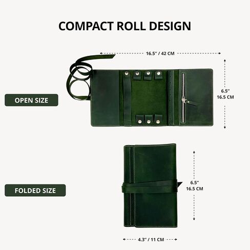 Leather Jewelry Roll – Genuine Leather Jewelry Storage Case with Strap Closure, Compact Jewelry Holder for Rings, Earrings & Necklaces, Travel Jewelry Organizer (Jewelry Not Included), Green in Saudi Arabia