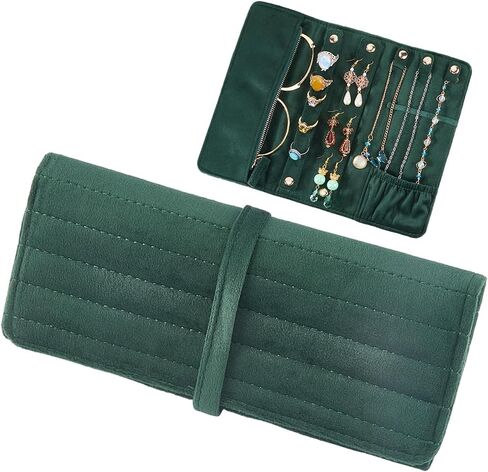 CREATCABIN Velvet Jewelry Roll Portable Jewelry Organizer Pink Foldable Necklace Ring Earrings Bracelet Displays Holder Storage Case Bags Pouch for Travel Multiple Necklaces 3.35 x 0.79 Inch in Kuwait