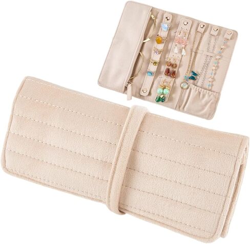 CREATCABIN Velvet Jewelry Roll Portable Jewelry Organizer Pink Foldable Necklace Ring Earrings Bracelet Displays Holder Storage Case Bags Pouch for Travel Multiple Necklaces 3.35 x 0.79 Inch in Kuwait
