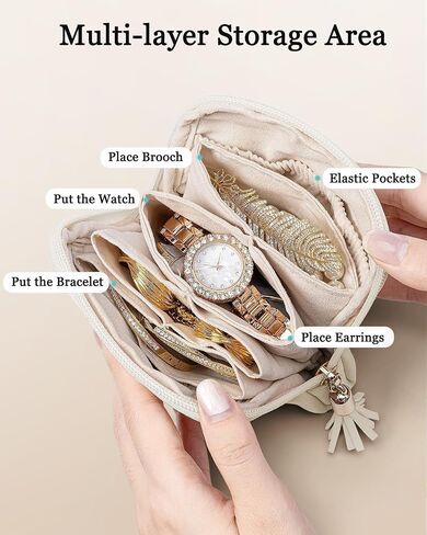 Small Travel Jewelry Case, Jewelry Pouch Bags with Zipper,Velvet Jewelry Organizer Storage Bag for Bracelet Rings Earring, Valentines Gifts for Women-Cream White in Saudi Arabia
