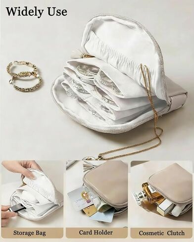 Small Travel Jewelry Case, Jewelry Pouch Bags with Zipper,Velvet Jewelry Organizer Storage Bag for Bracelet Rings Earring, Valentines Gifts for Women-Cream White in Saudi Arabia