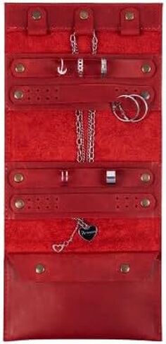 INCARNE Jewelry Travel Organizer Roll - Travel Jewelry Organizer Box - Jewel Case for Necklaces, Rings, Bracelets, Earrings - Men Women Jewelry Case Holder, Genuine Leather, Vintage Burgundy in Saudi Arabia