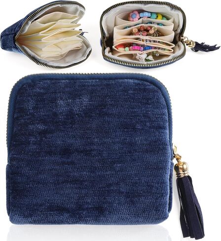 Styquenzer 1 Pack Travel Jewelry Case Organizer, Small Zipper Pouch Bag for Women, Soft Chenille Anti-Scratch Portable Storage + for Earrings Necklace Rings (Dark Blue) in Kuwait