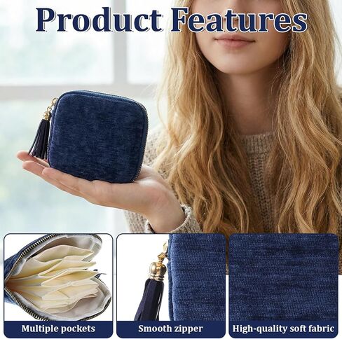 Styquenzer 1 Pack Travel Jewelry Case Organizer, Small Zipper Pouch Bag for Women, Soft Chenille Anti-Scratch Portable Storage + for Earrings Necklace Rings (Dark Blue) in Kuwait