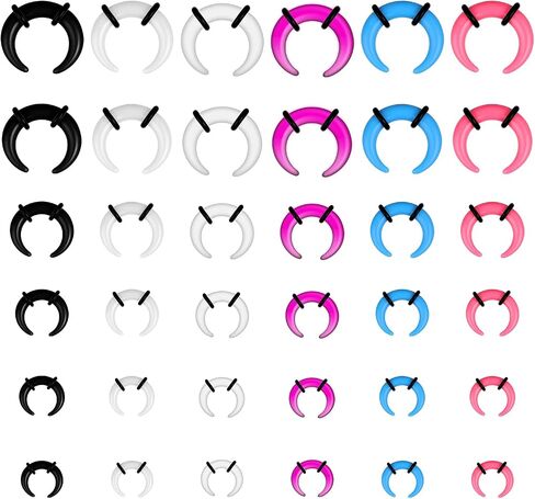 Yolev 36Pcs Acrylic Septum Pincher Tapers 16G-6G Septum Stretching Kit with Black O-Rings Spike Horseshoe C Shape Buffalo Pincher Septum Gauge Kit Rings Ear Cartilage Nose Stretch Kits for Women Men in Kuwait