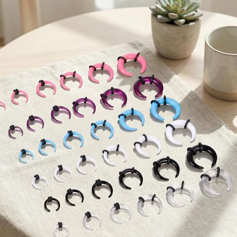 Yolev 36Pcs Acrylic Septum Pincher Tapers 16G-6G Septum Stretching Kit with Black O-Rings Spike Horseshoe C Shape Buffalo Pincher Septum Gauge Kit Rings Ear Cartilage Nose Stretch Kits for Women Men in Kuwait
