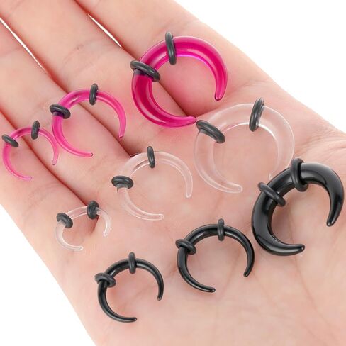 Yolev 36Pcs Acrylic Septum Pincher Tapers 16G-6G Septum Stretching Kit with Black O-Rings Spike Horseshoe C Shape Buffalo Pincher Septum Gauge Kit Rings Ear Cartilage Nose Stretch Kits for Women Men in Kuwait