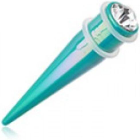 Teal Metallic Iridescent Sparkle Gem Acrylic Ear Stretching Taper in Saudi Arabia