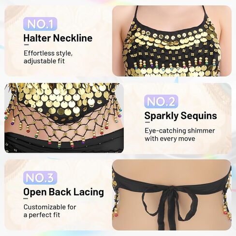 Belly Dance Top, Sequin Halter Costume with Built-in Padding for Performances in Saudi Arabia