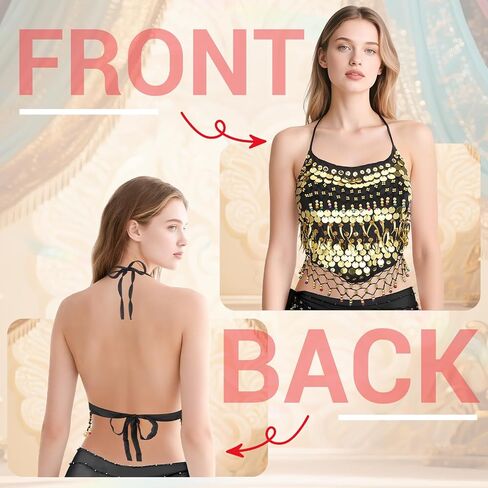 Belly Dance Top, Sequin Halter Costume with Built-in Padding for Performances in Saudi Arabia