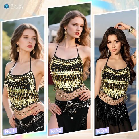 Belly Dance Top, Sequin Halter Costume with Built-in Padding for Performances in Saudi Arabia