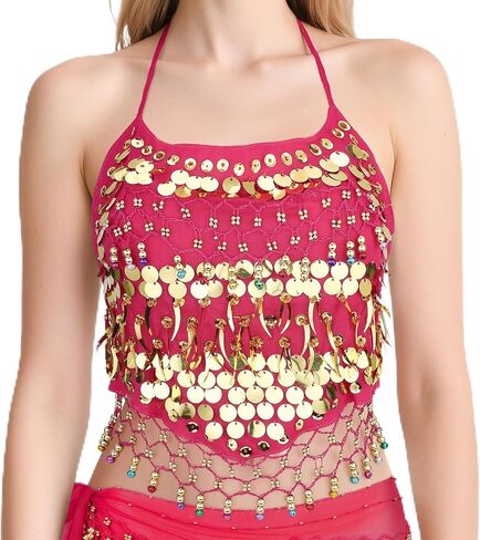 Belly Dance Top, Sequin Halter Costume with Built-in Padding for Performances in Saudi Arabia