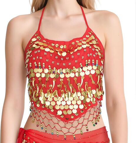 Belly Dance Top, Sequin Halter Costume with Built-in Padding for Performances in Saudi Arabia