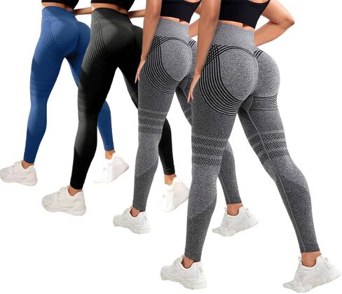 4 PCS Cellulite Leggings, High Waist 3D Anti Cellulite Leggings for Women, Slimming Workout Yoga Pants in Kuwait
