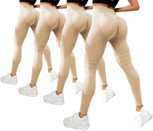 4 PCS Cellulite Leggings, High Waist 3D Anti Cellulite Leggings for Women, Slimming Workout Yoga Pants in Kuwait