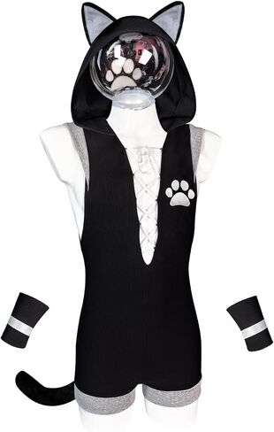 velombrance Cat Bodysuit Men Lingerie Sissy clothes Sexy men's exotic apparel Cosplay lingerie Backless male maid outfit in Kuwait