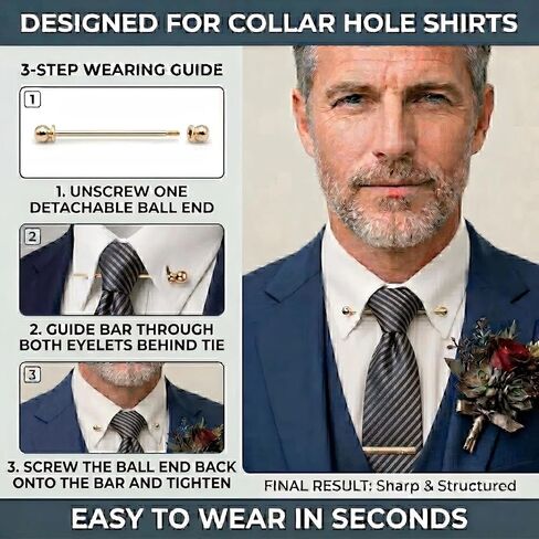 Collar Pins for Men Collar Bar Tie Pins for Dress Shirts, 3 Pcs Brass, Enhances Tie & Collar Shape for Wedding Business & Formal (Gold Silver Black) in Saudi Arabia