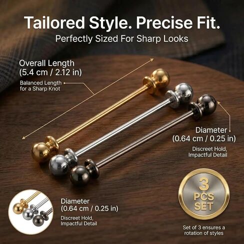 Collar Pins for Men Collar Bar Tie Pins for Dress Shirts, 3 Pcs Brass, Enhances Tie & Collar Shape for Wedding Business & Formal (Gold Silver Black) in Saudi Arabia