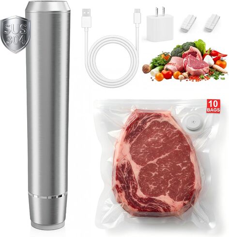Compact Vacuum Sealer for Food, Premium Stainless Steel Food Saver with 10 Reusable Vacuum Bags, Powerful Handheld & Portable Vacuum Sealer Machine,Food Preservation Vacuum Sealer in Kuwait