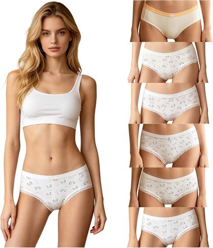 Cute Cats Cotton Womens Underwear for Women 5 Packs Panties Kawaii Lace Bow Japanese-Style in Kuwait