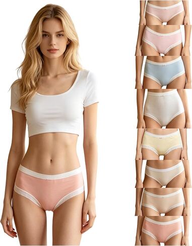 Cute Bow Cotton Womens Underwear for Women 5 Packs Panties Kawaii Solid Color Japanese-Style in Kuwait
