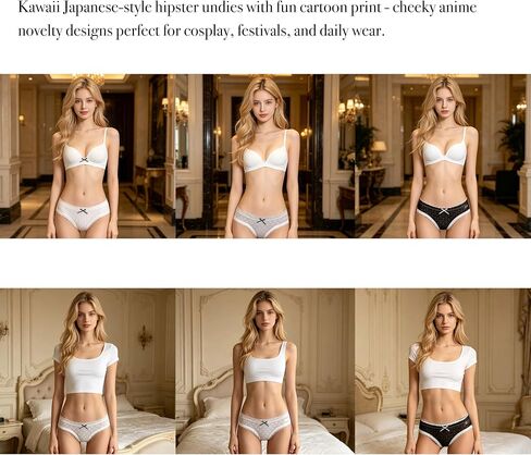 Plus Size Heart Print Cute Cotton Womens Underwear for Women 4 Packs Panties Kawaii Lace Bow Sexy Japanese-Style in Kuwait