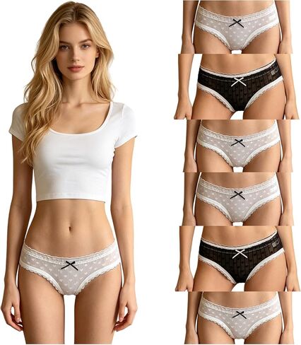 Plus Size Heart Print Cute Cotton Womens Underwear for Women 4 Packs Panties Kawaii Lace Bow Sexy Japanese-Style in Kuwait