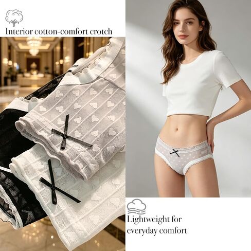 Plus Size Heart Print Cute Cotton Womens Underwear for Women 4 Packs Panties Kawaii Lace Bow Sexy Japanese-Style in Kuwait