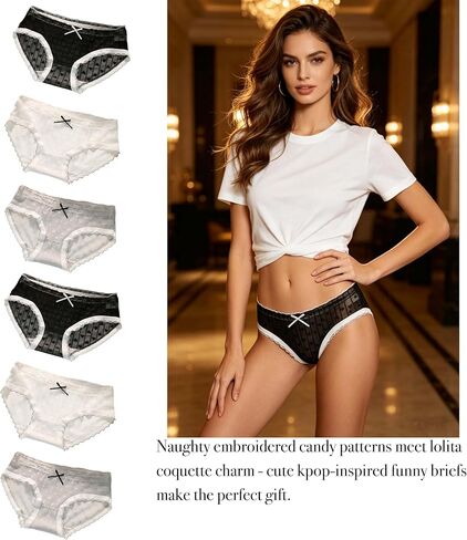 Plus Size Heart Print Cute Cotton Womens Underwear for Women 4 Packs Panties Kawaii Lace Bow Sexy Japanese-Style in Kuwait