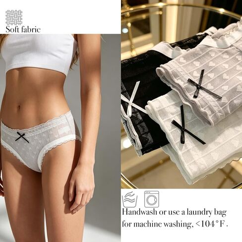 Plus Size Heart Print Cute Cotton Womens Underwear for Women 4 Packs Panties Kawaii Lace Bow Sexy Japanese-Style in Kuwait