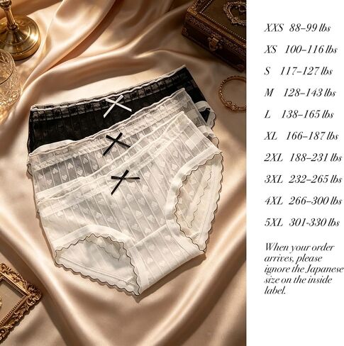 Plus Size Heart Print Cute Cotton Womens Underwear for Women 4 Packs Panties Kawaii Lace Bow Sexy Japanese-Style in Kuwait
