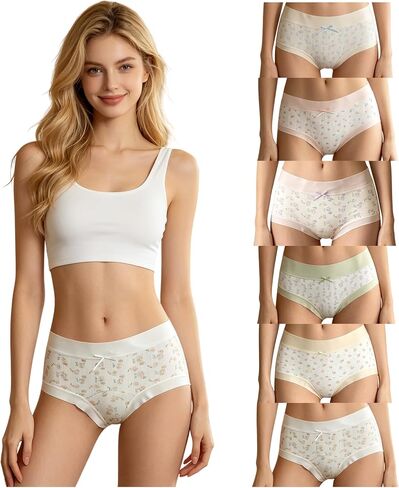 Cute Flowers Floral Cotton Womens Underwear for Women 6 Packs Panties Kawaii Bow Japanese-Style in Kuwait