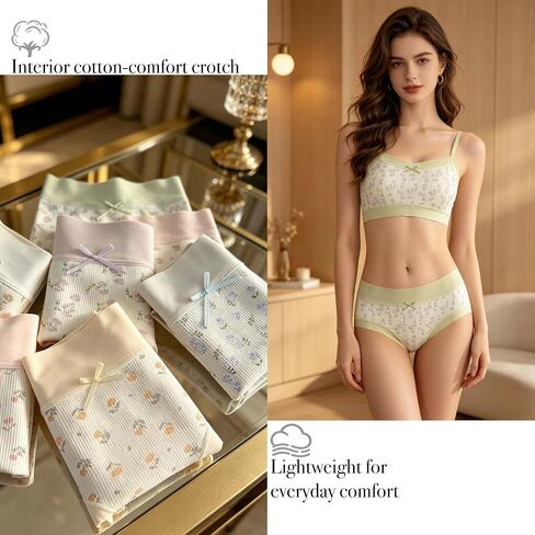 Cute Flowers Floral Cotton Womens Underwear for Women 6 Packs Panties Kawaii Bow Japanese-Style in Kuwait