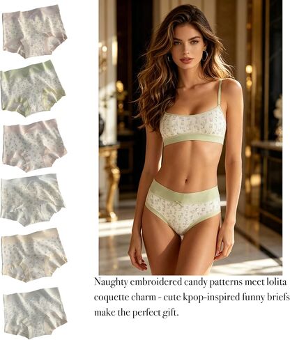 Cute Flowers Floral Cotton Womens Underwear for Women 6 Packs Panties Kawaii Bow Japanese-Style in Kuwait